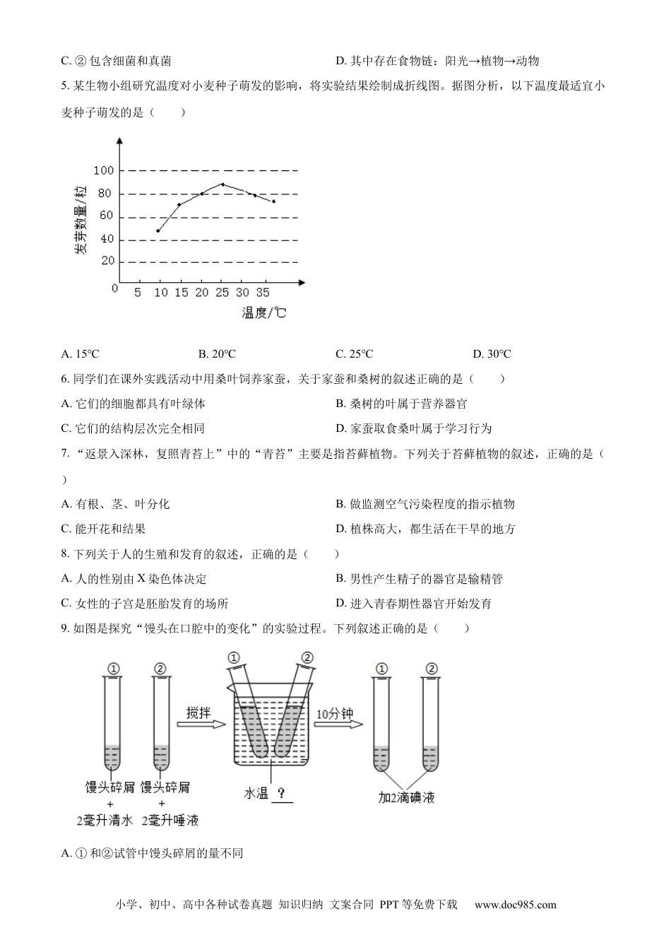 【中考历年真题】精品解析：2024年吉林省长春市中考生物真题（原卷版）.docx