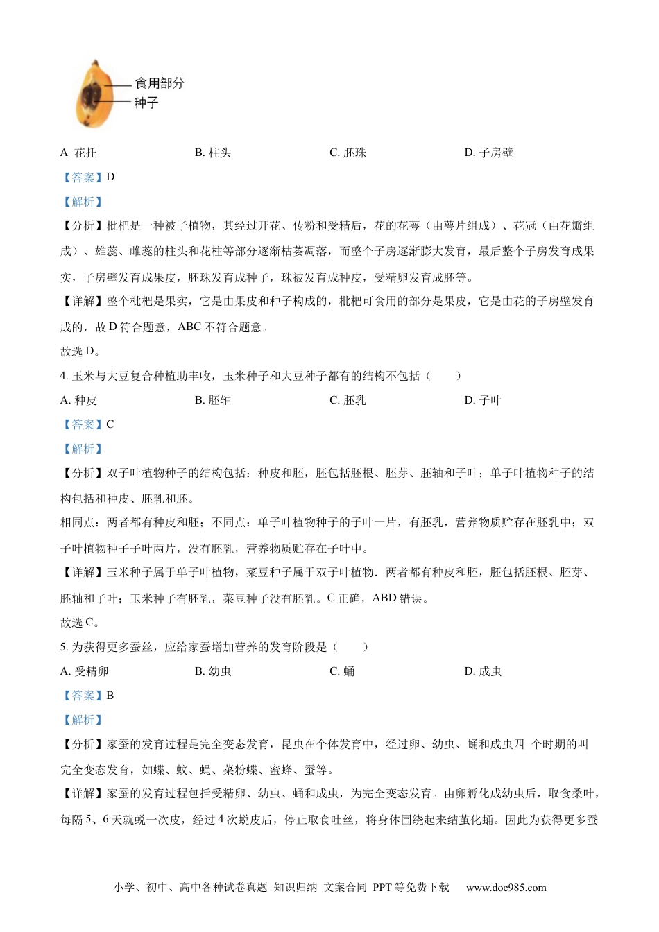 【中考历年真题】精品解析：2024年广东省中考生物真题（解析版）.docx