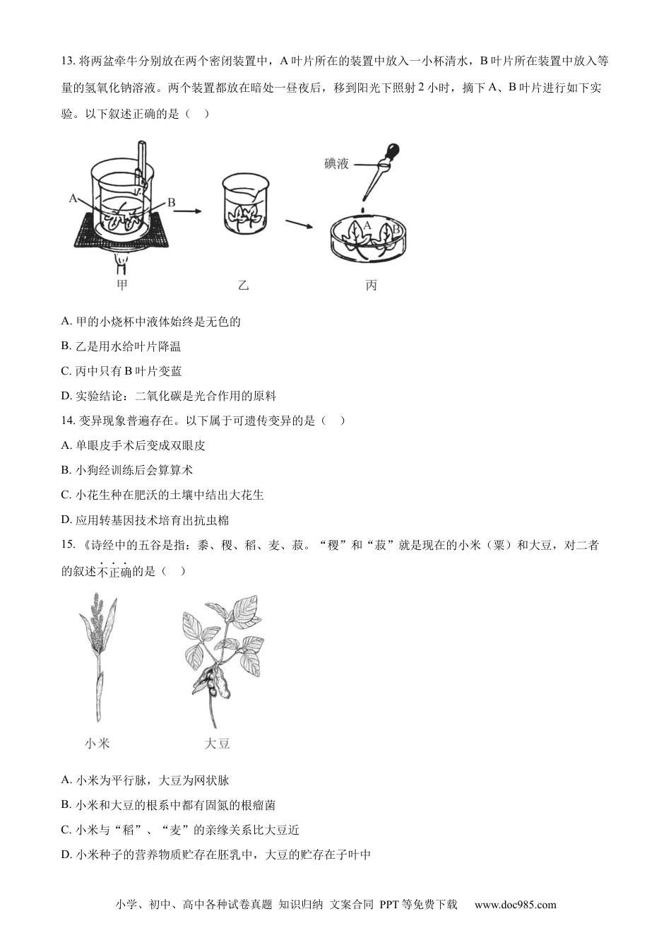 【中考历年真题】精品解析：2023年山东省烟台市中考生物真题（原卷版）.docx