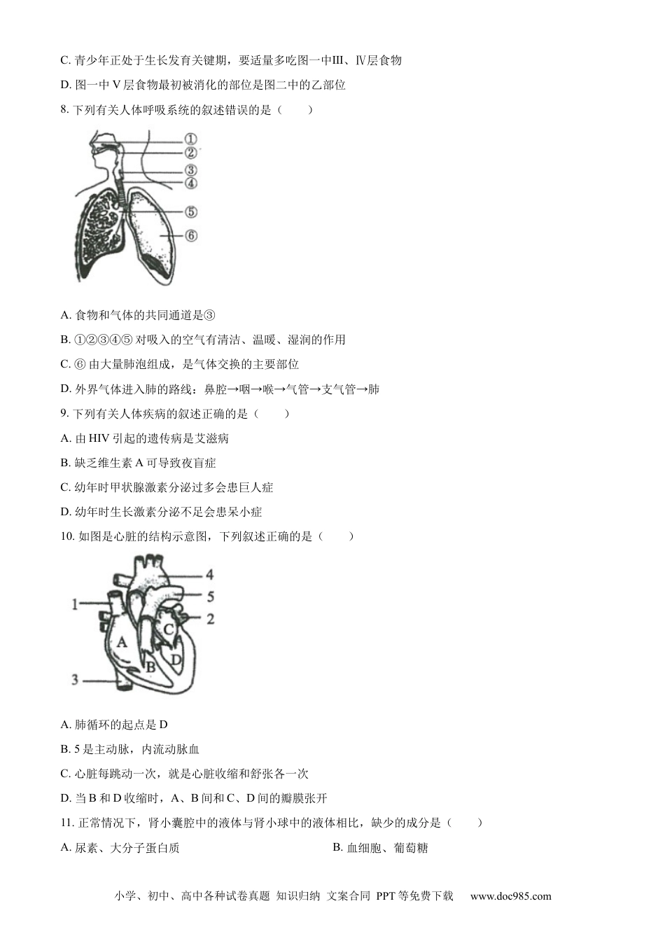 【中考历年真题】精品解析：2023年山东省济南市中考生物真题（原卷版）.docx