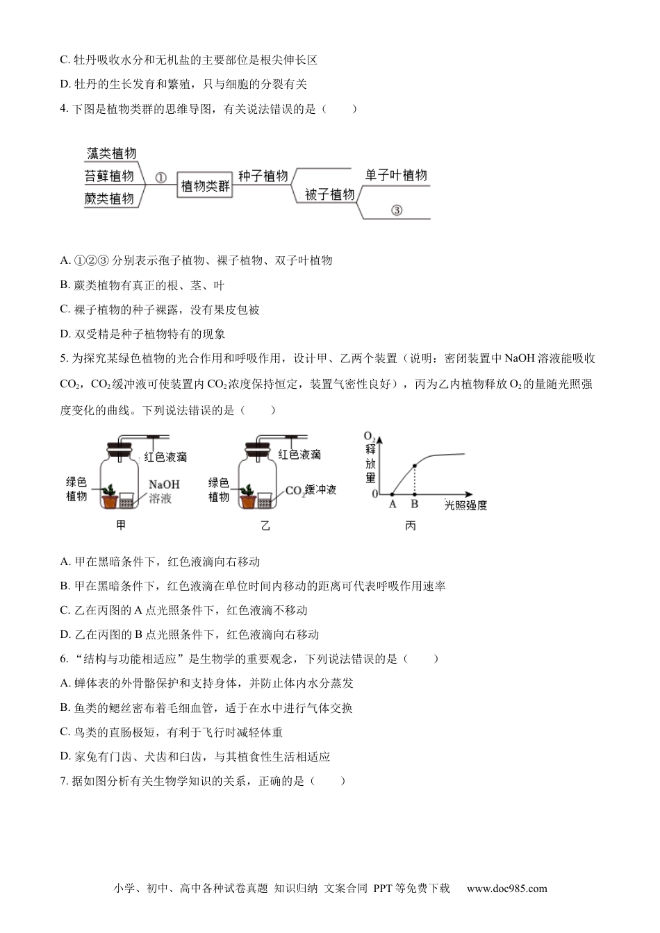 【中考历年真题】精品解析：2023年山东省菏泽市中考生物真题（原卷版）.docx