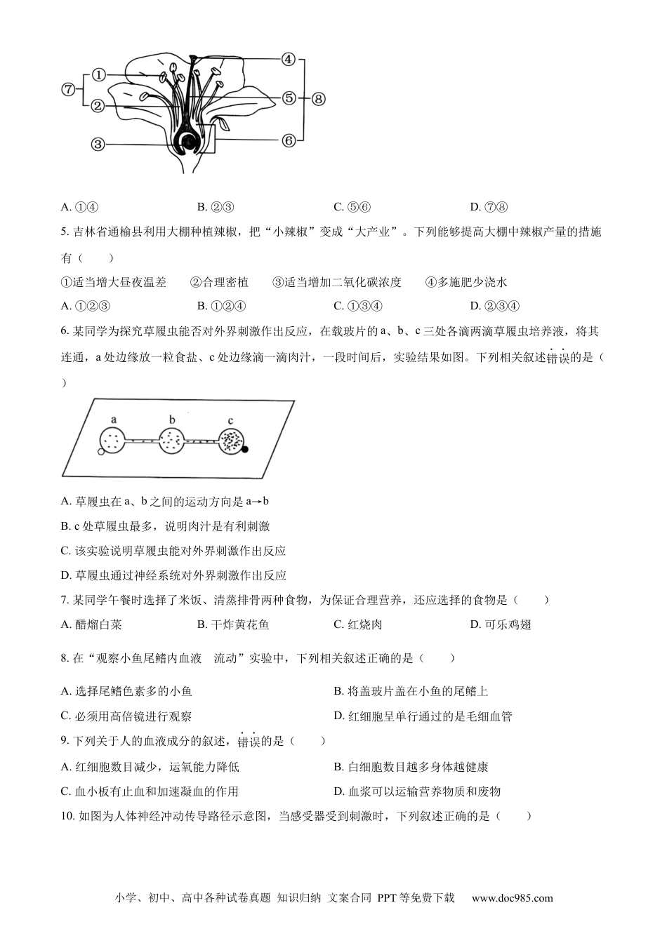 【中考历年真题】精品解析：2023年吉林省长春市中考生物真题（原卷版）.docx
