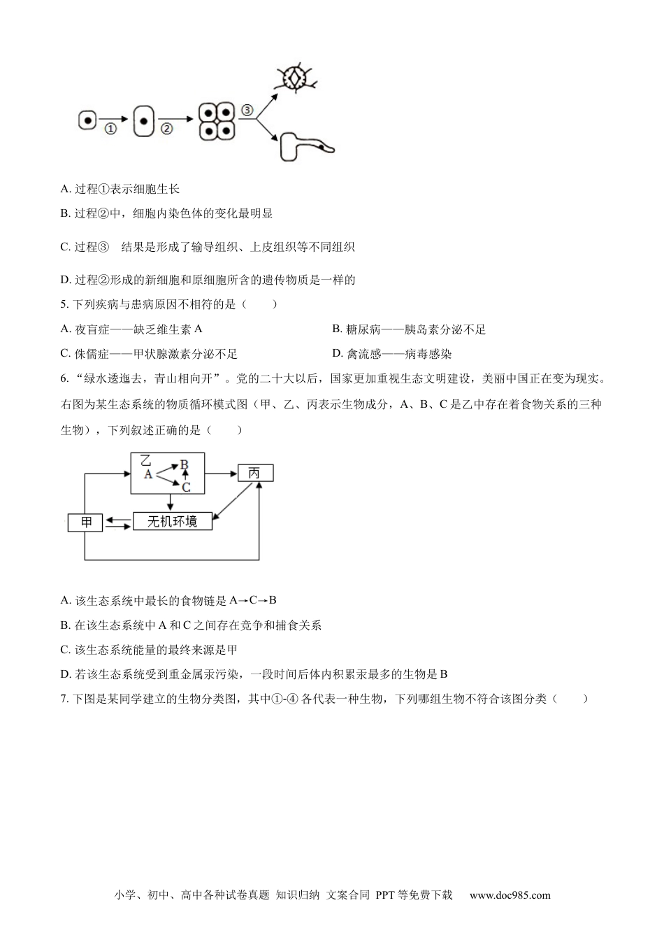 【中考历年真题】精品解析：2023年湖南省邵阳市中考生物真题（原卷版）.docx