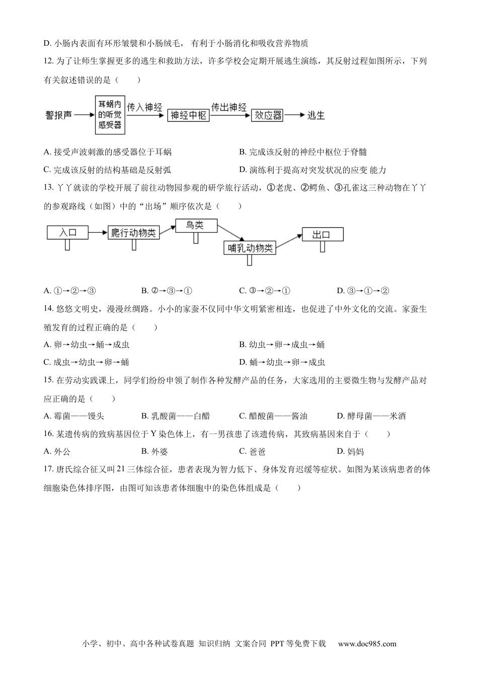 【中考历年真题】精品解析：2023年湖北省随州市中考生物真题（原卷版）.docx