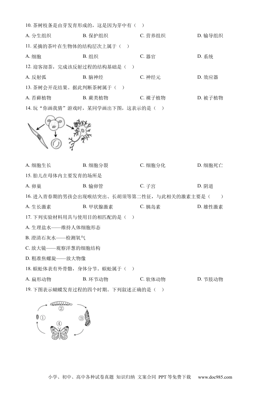 【中考历年真题】精品解析：2023年福建省中考生物真题（原卷版）.docx