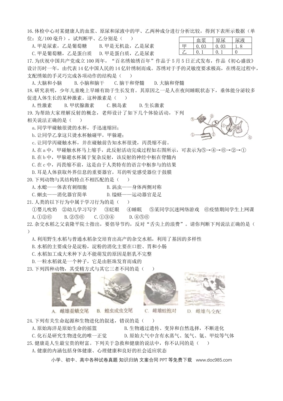 【中考历年真题】2021年山东省临沂市中考生物真题（WORD，含答案）.docx