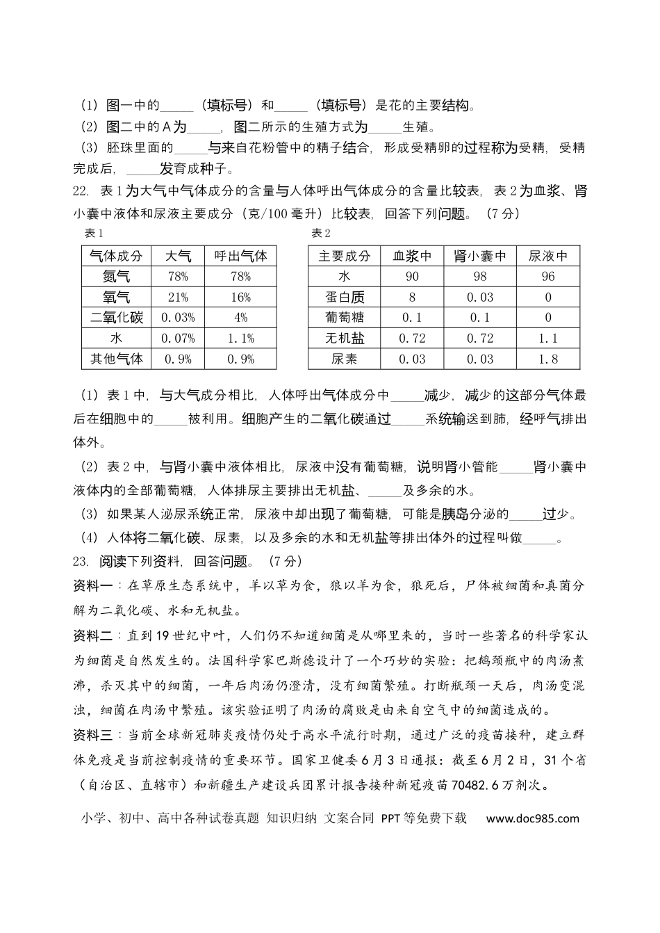 【中考历年真题】2021年辽宁省阜新市初中结业考试生物试题.docx