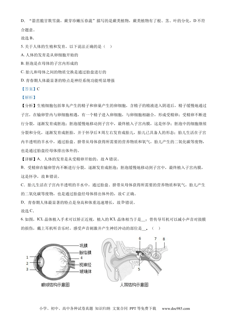 【中考历年真题】精品解析：2024年四川省凉山州中考生物真题（解析版）.docx