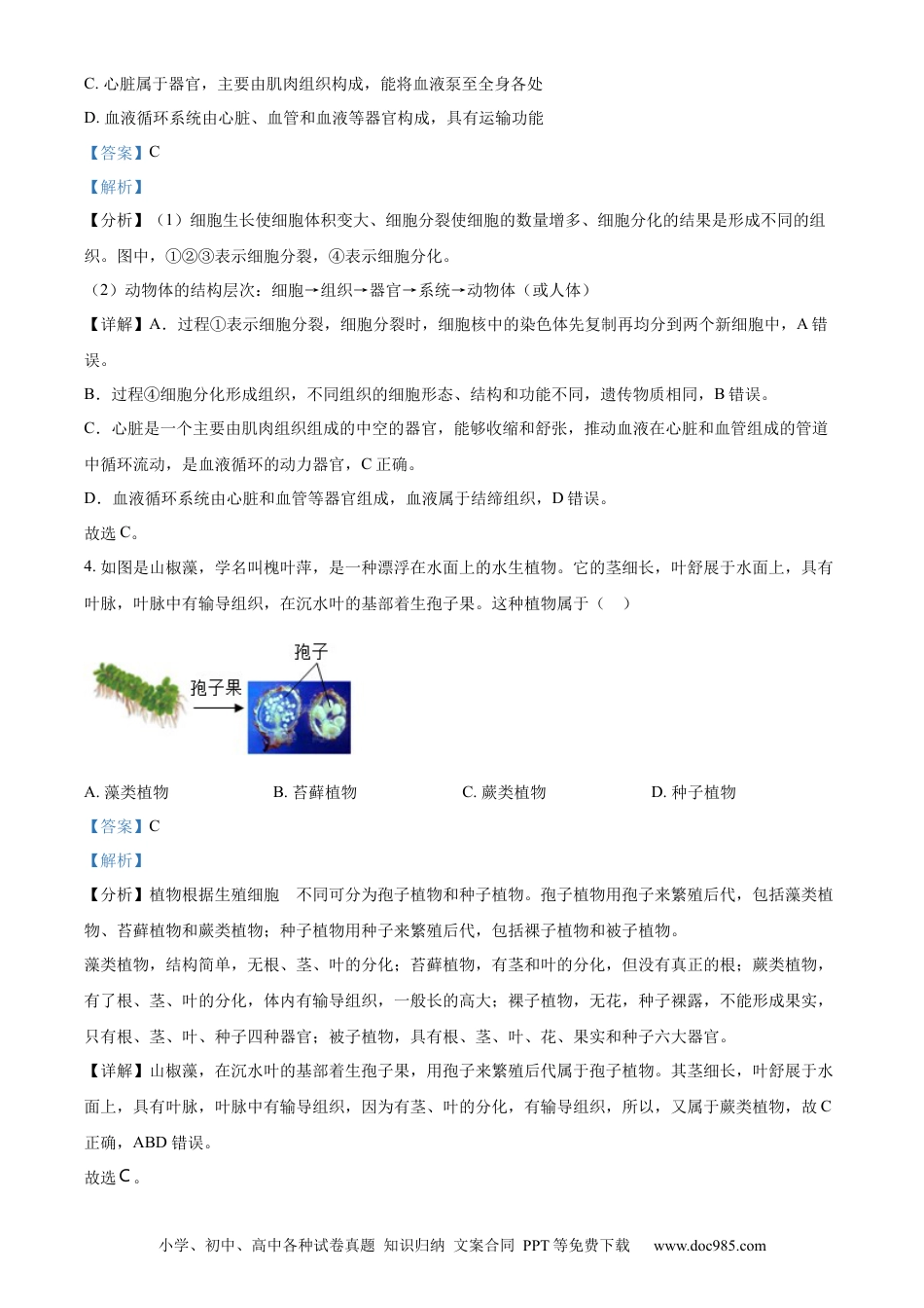 【中考历年真题】精品解析：2024年山东省泰安市中考生物真题（解析版）.docx
