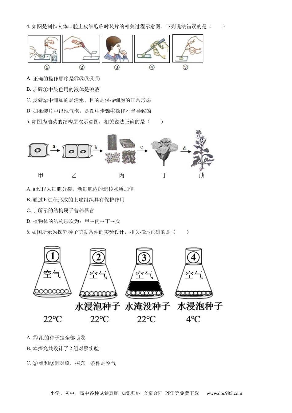 【中考历年真题】精品解析：山东省滨州市2021年中考生物试题（原卷版）.docx