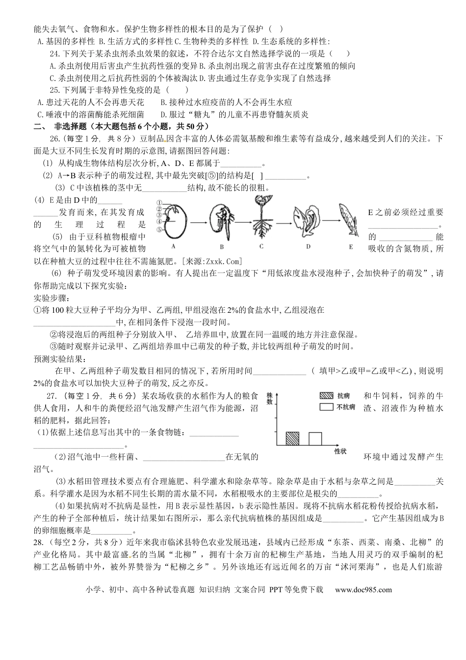 【中考历年真题】山东省临沂市2013年初中学业考试生物试题.docx
