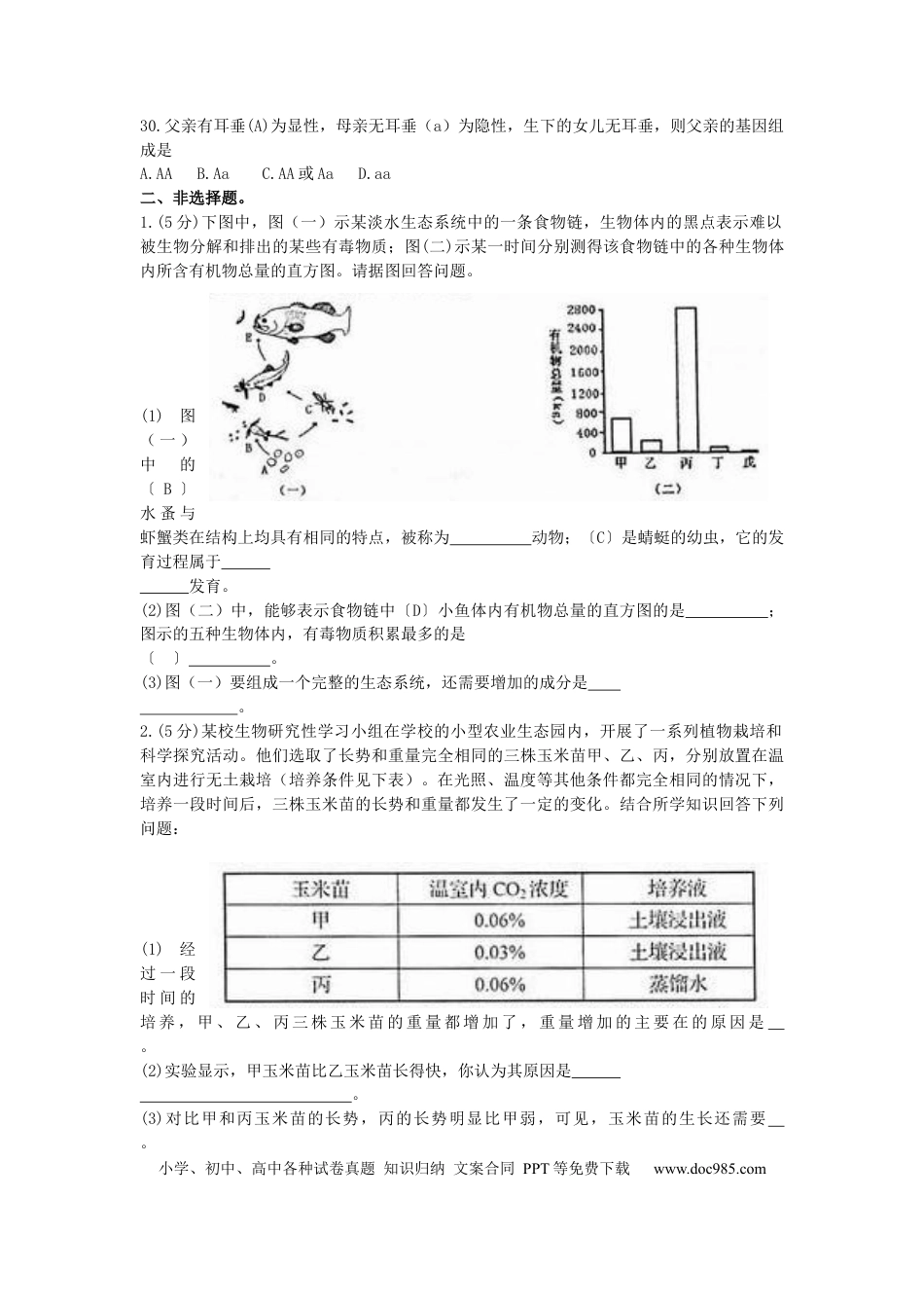 【中考历年真题】山东省临沂市2009年初中学业考试生物试题.docx