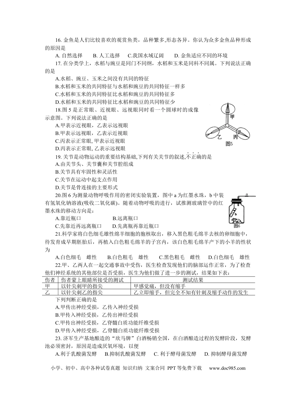 【中考历年真题】2009年山东省东营市中考生物试题(word版含答案).docx