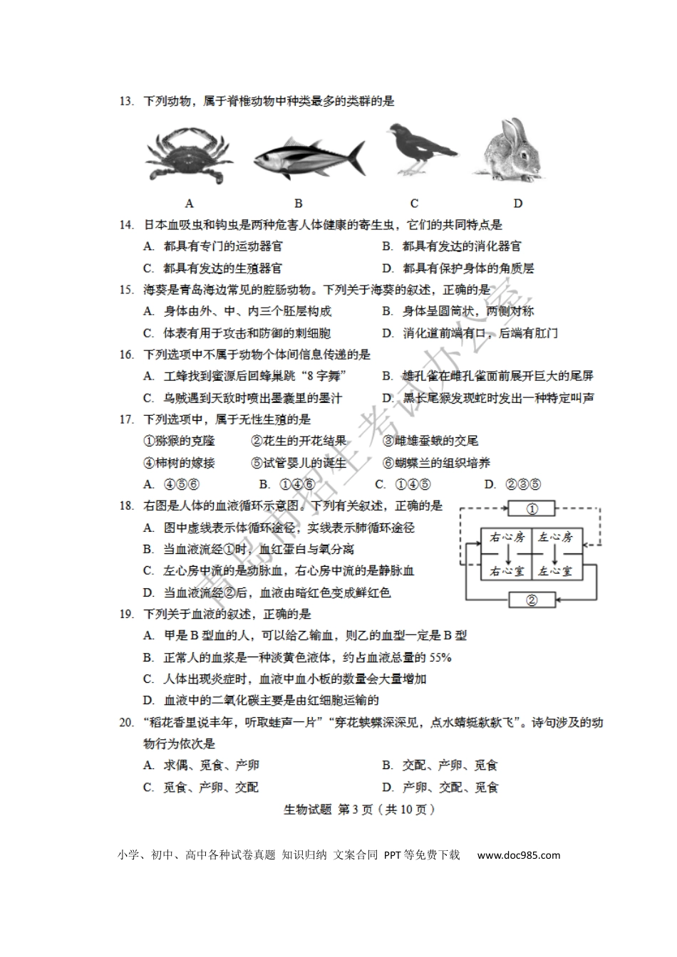 【中考历年真题】2018年山东青岛初中生物学业考试题及答案【高清图片版】.docx