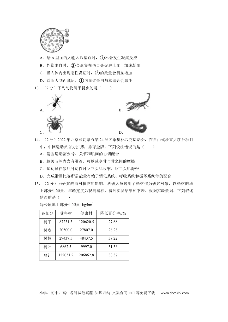 【中考历年真题】2022年湖南省益阳市中考生物试卷（原卷版）.docx