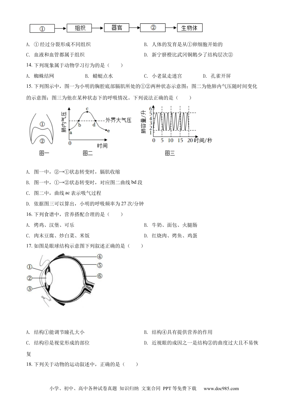 【中考历年真题】精品解析：2022年湖南省邵阳市中考生物真题（原卷版） (1).docx