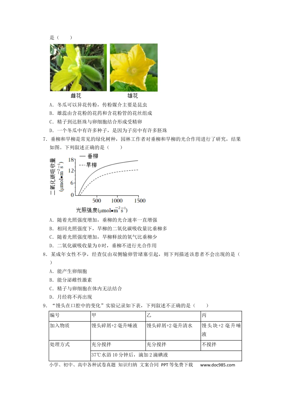 【中考历年真题】2022年湖南省湘潭市中考生物试卷 （原卷版）.docx