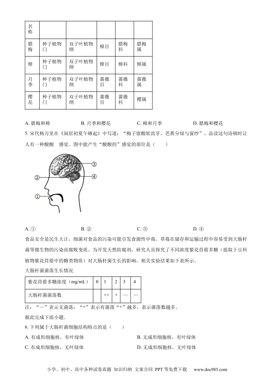 【中考历年真题】精品解析：2024年湖北省中考生物真题（原卷版） (1).docx