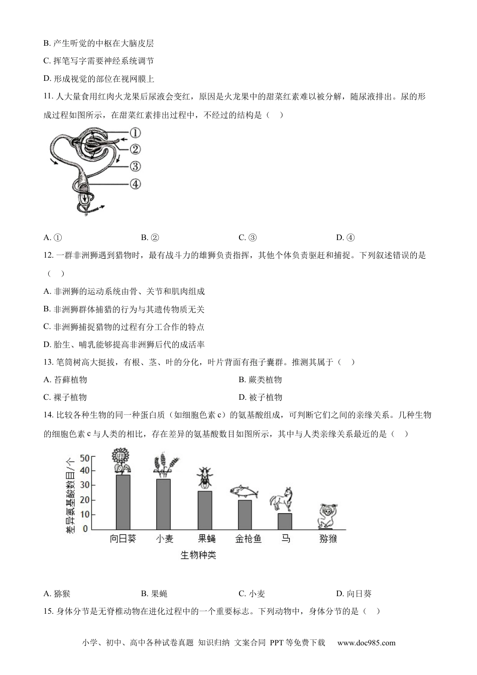 【中考历年真题】精品解析：2024年河南省中考生物真题（原卷版） (1).docx