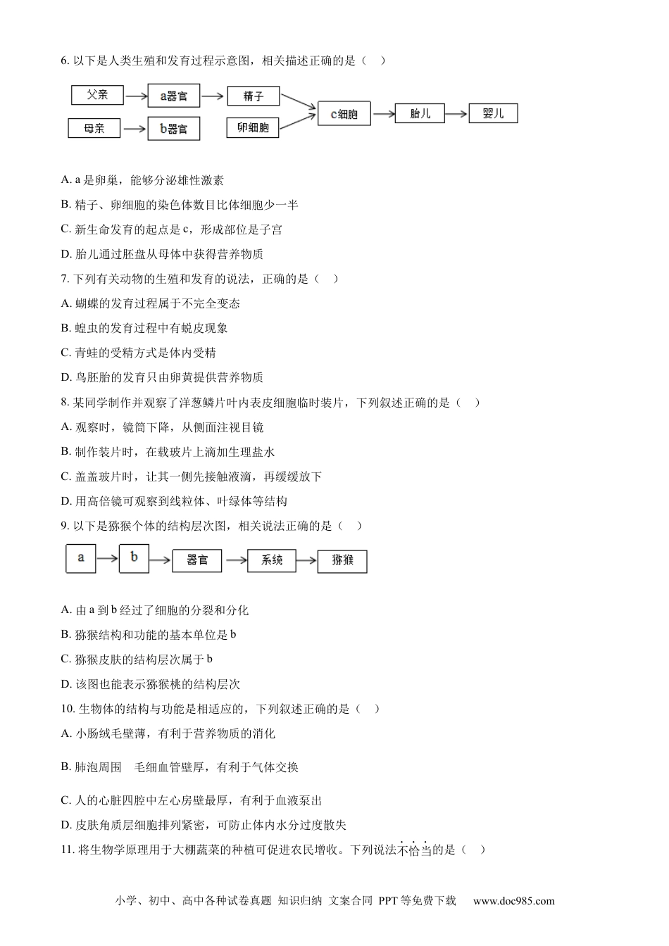 【中考历年真题】精品解析：2024年四川省广安市中考生物真题（原卷版）.docx
