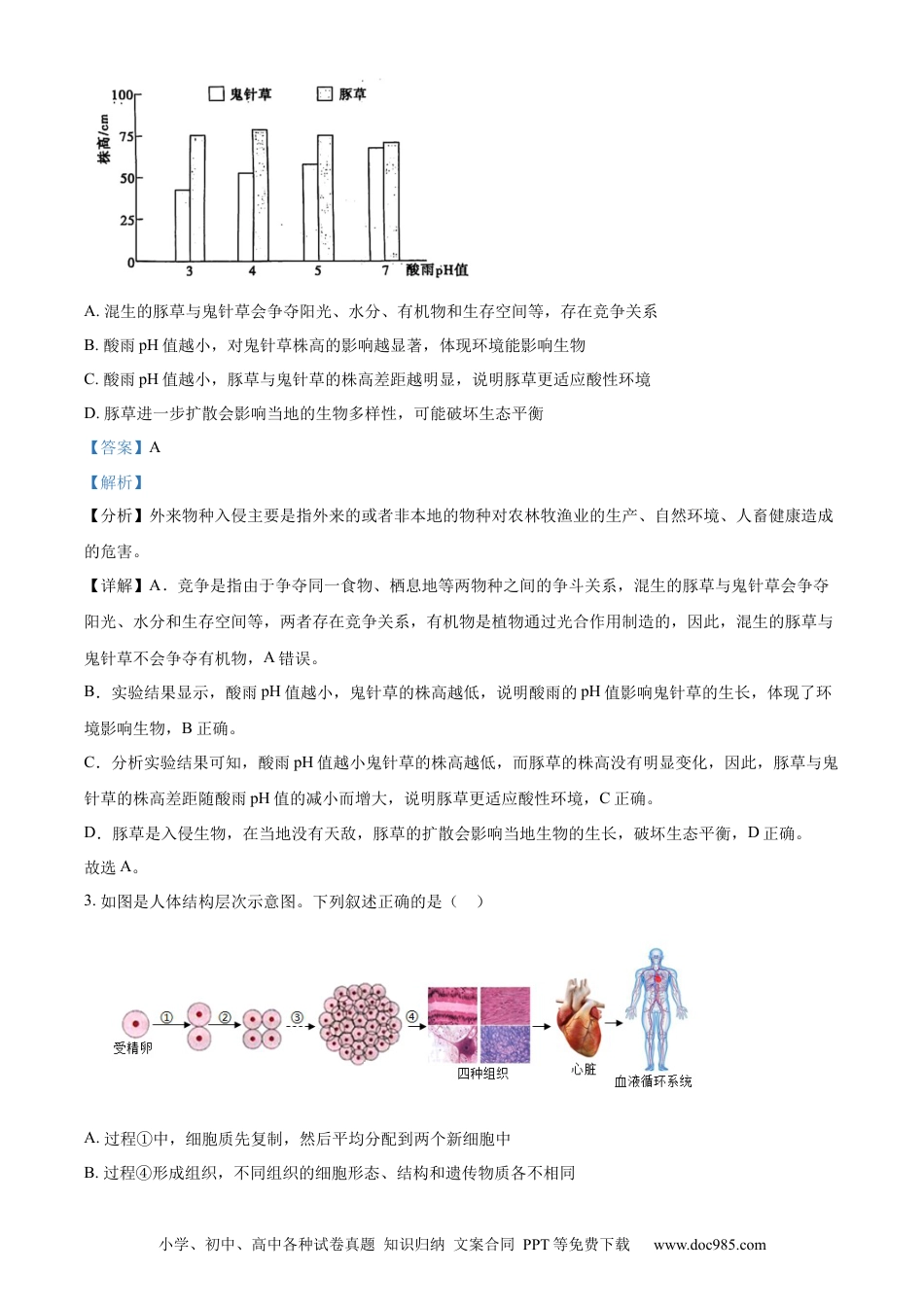 【中考历年真题】精品解析：2024年山东省泰安市中考生物真题（解析版） (1).docx
