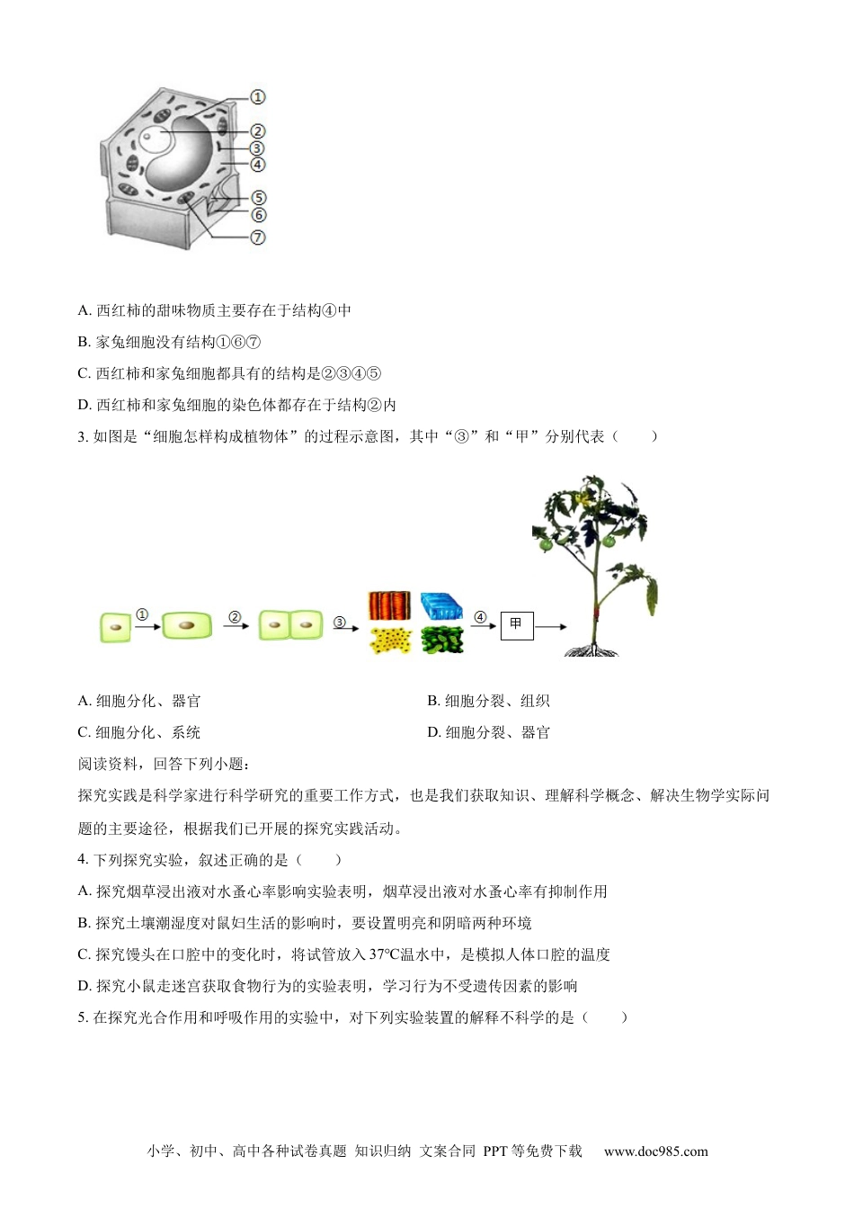 【中考历年真题】精品解析：2024年山东省临沂市中考生物真题（原卷版） (1).docx