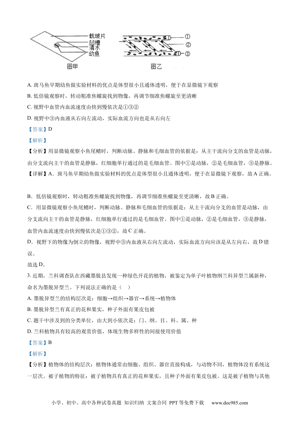 【中考历年真题】精品解析：2024年山东省菏泽市中考生物真题（解析版） (1).docx