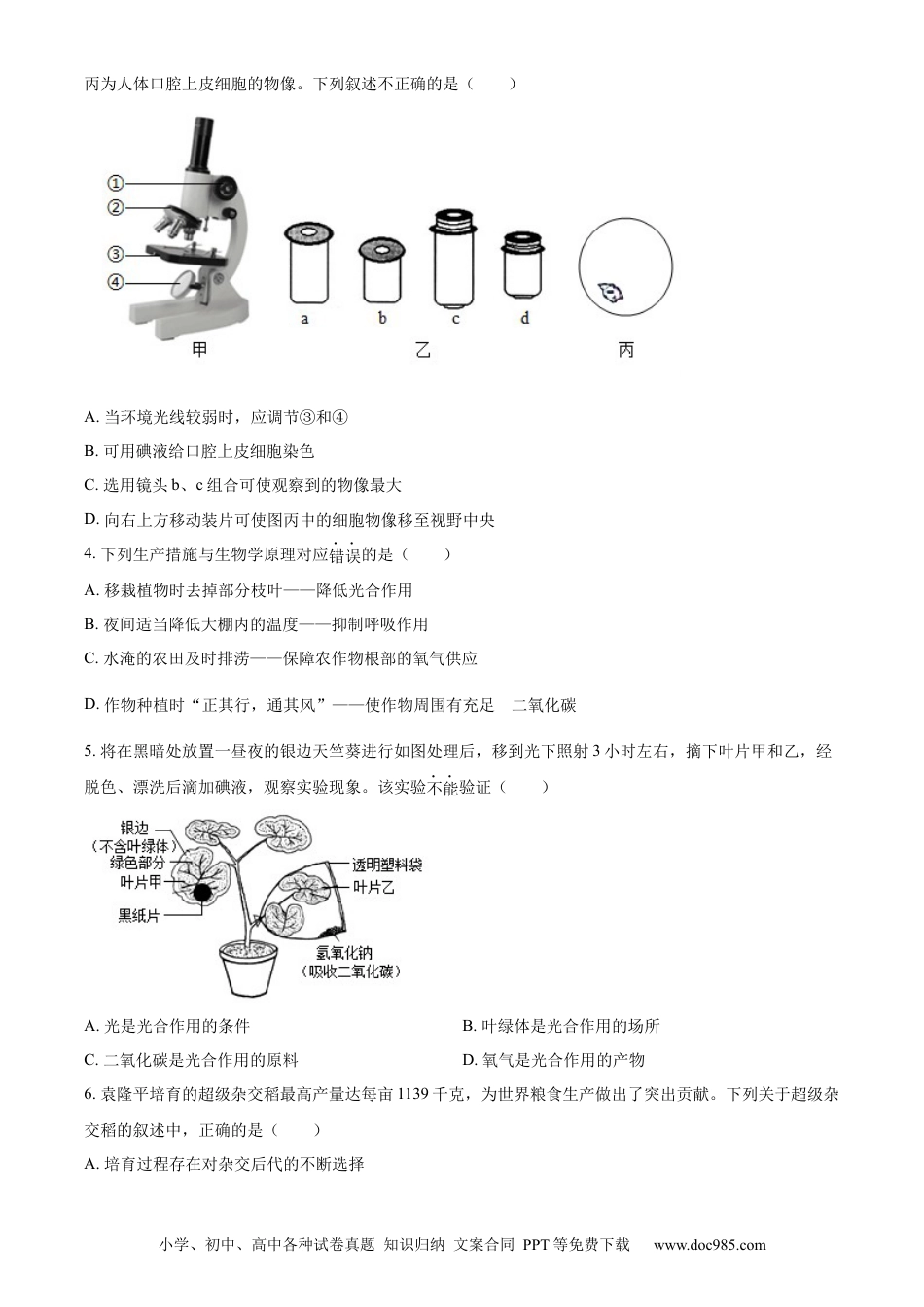 【中考历年真题】精品解析：2024年山东省滨州市中考生物真题（原卷版） (1).docx