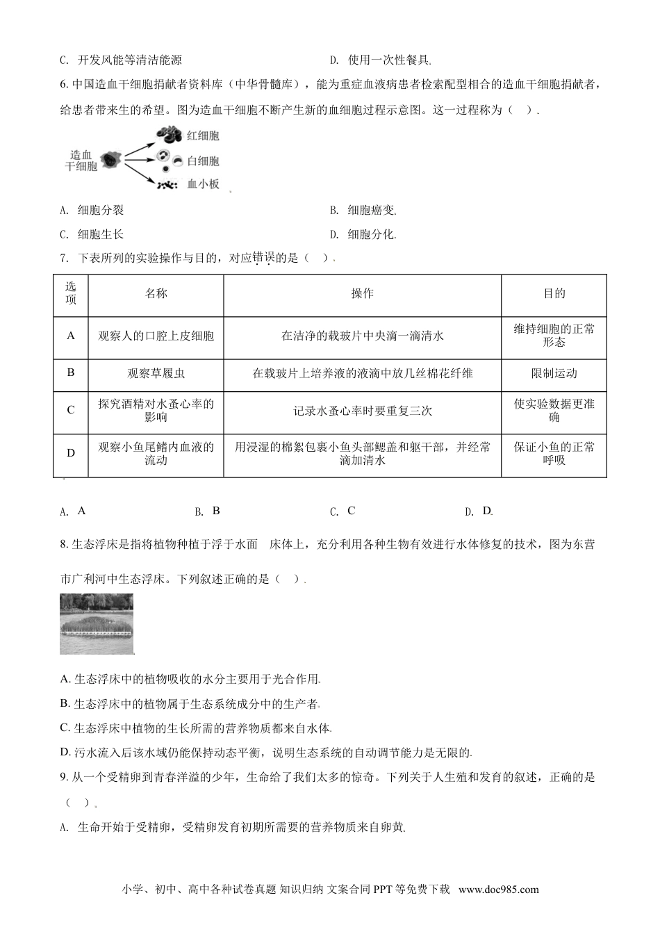 【中考历年真题】精品解析：山东省东营市2021年中考生物试题（原卷版）.doc