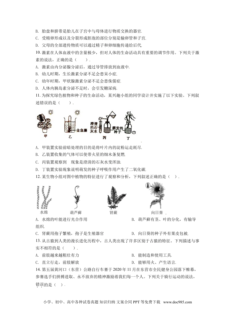 【中考历年真题】精品解析：山东省东营市2021年中考生物试题（原卷版） (1).doc
