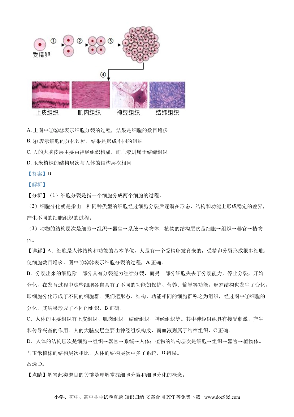 【中考历年真题】精品解析：湖北省荆门市2021年中考生物试题（解析版）.doc