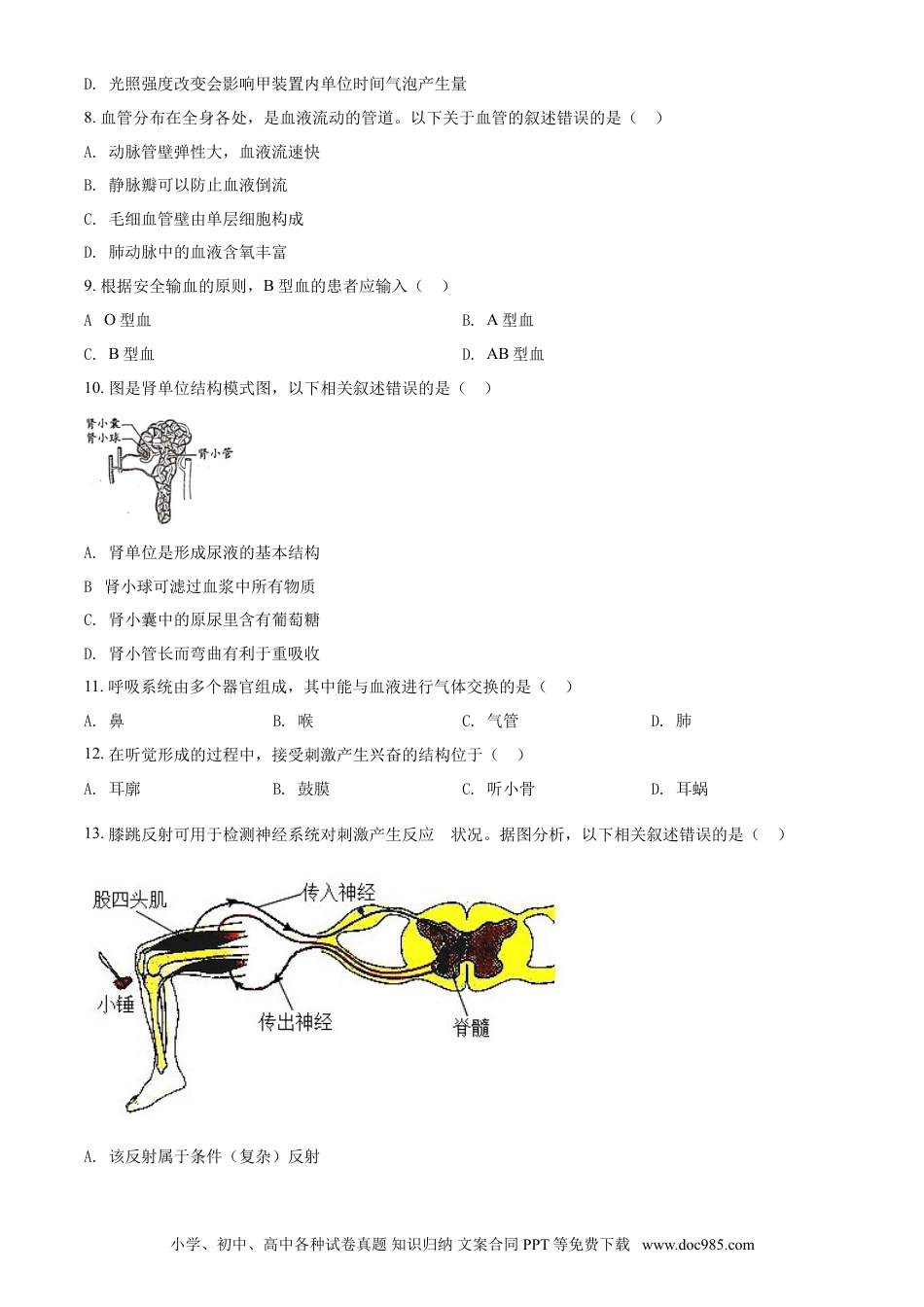 【中考历年真题】北京市2021年中考生物试题（原卷版）.doc