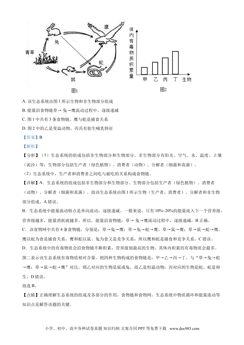 【中考历年真题】精品解析：山东省泰安市2021年中考生物试题（解析版）.doc