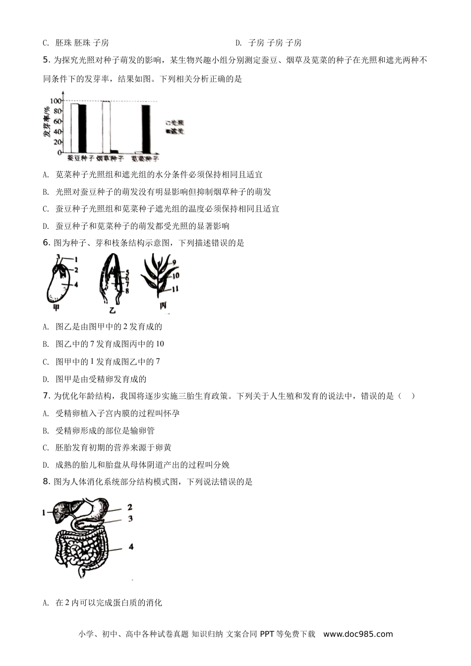 【中考历年真题】精品解析：山东省聊城市2021年中考生物试题（原卷版） (1).doc