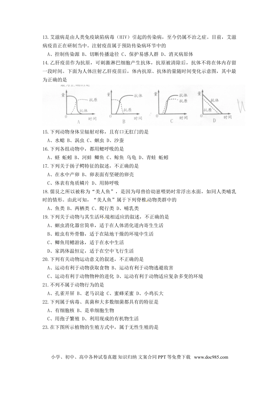 【中考历年真题】2020山东省威海市中考生物真题及答案.doc