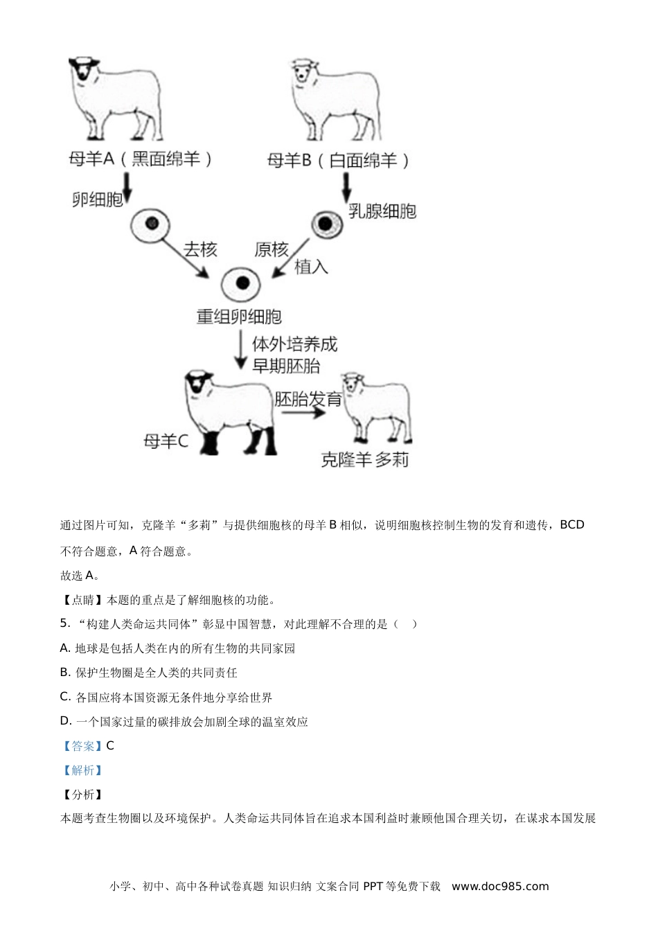 【中考历年真题】湖南娄底市2020年中考生物试题（教师版）.doc