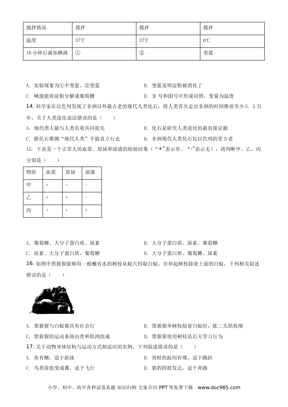 【中考历年真题】广东省2020年中考生物试题（学生版）.doc