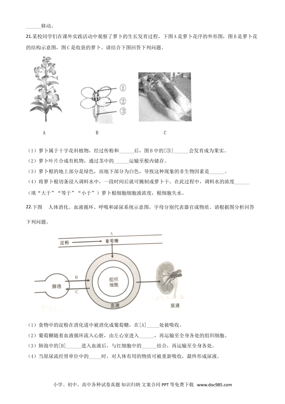 【中考历年真题】精品解析：甘肃省定西市2020年八年级中考生物试题（原卷版）.doc