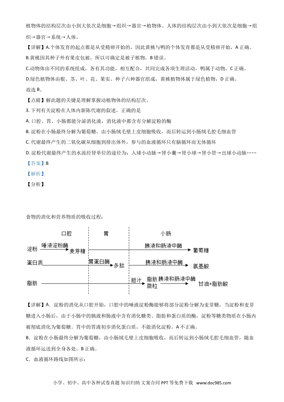 【中考历年真题】精品解析：湖南省株洲市2020年中考生物试题（解析版）.doc