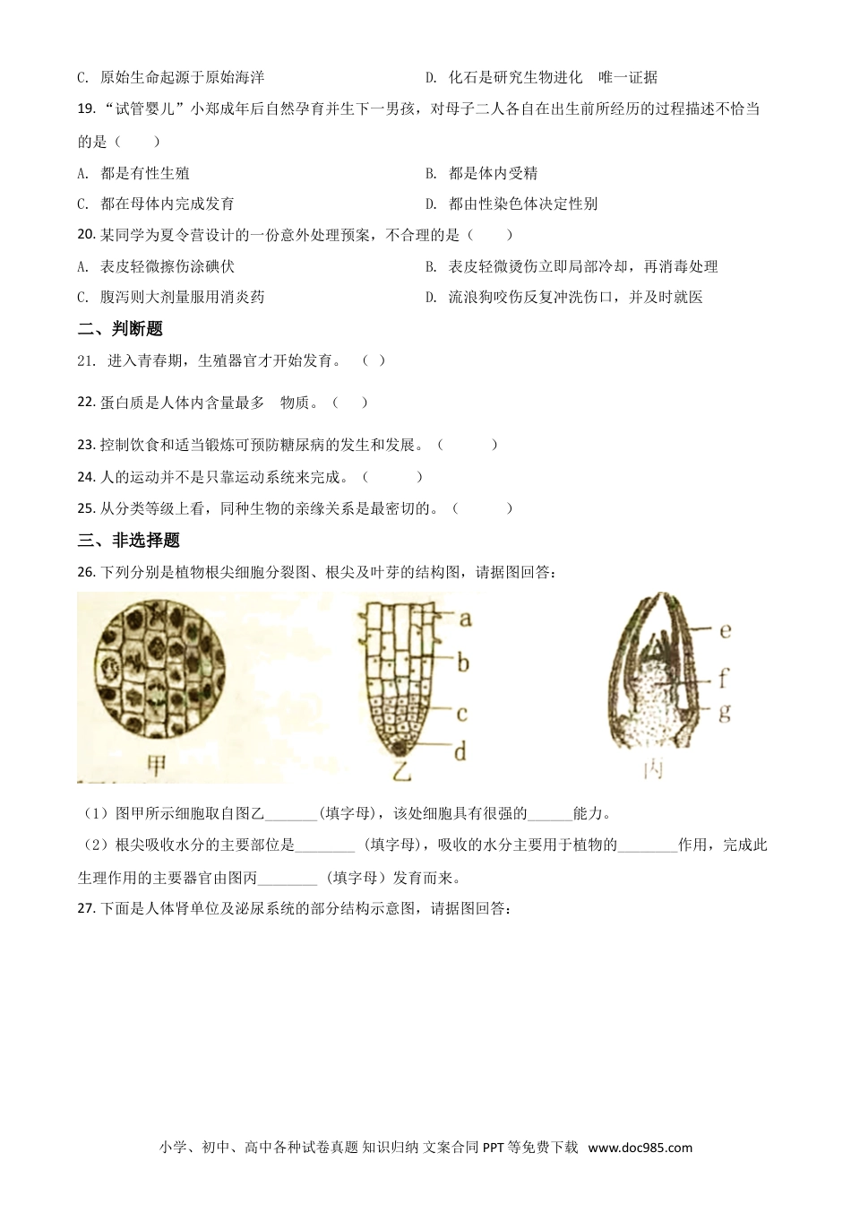 【中考历年真题】精品解析：湖南岳阳市2020年中考生物试题（原卷版）.doc