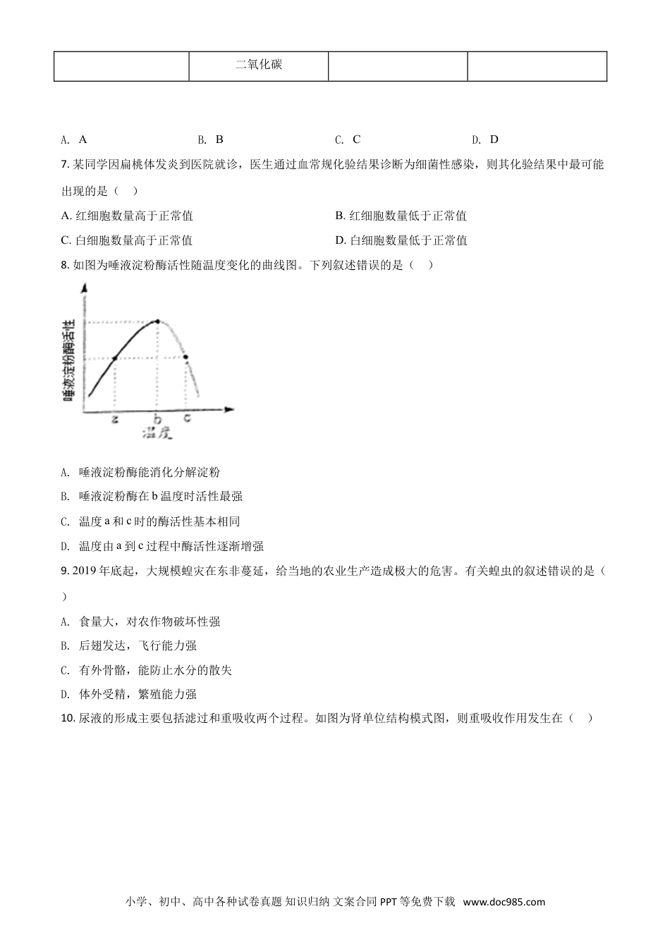 【中考历年真题】精品解析：江苏省苏州市2020年学业考试生物试题（原卷版）.doc