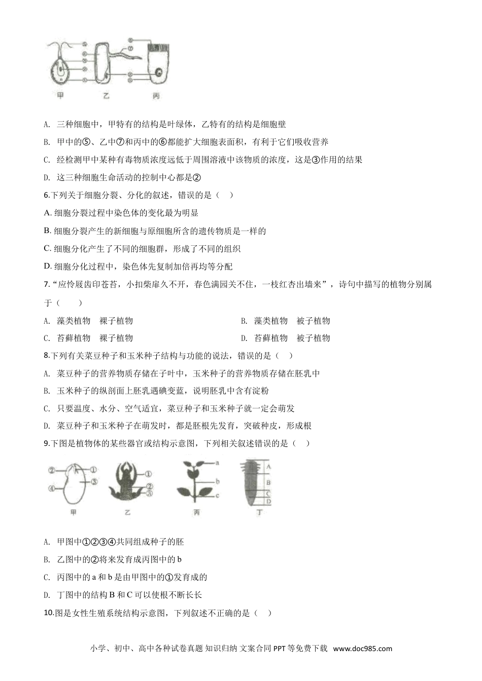 【中考历年真题】精品解析：山东省临沂市2020年中考生物试题（原卷版）.doc