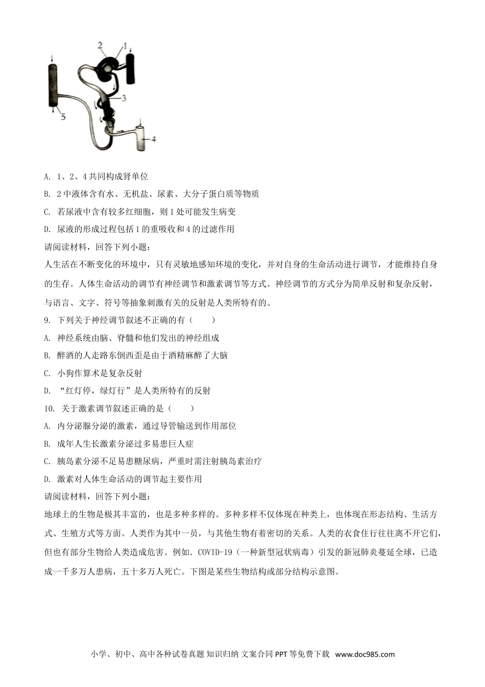 【中考历年真题】精品解析：四川省南充市2020年中考生物试题（原卷版）.doc