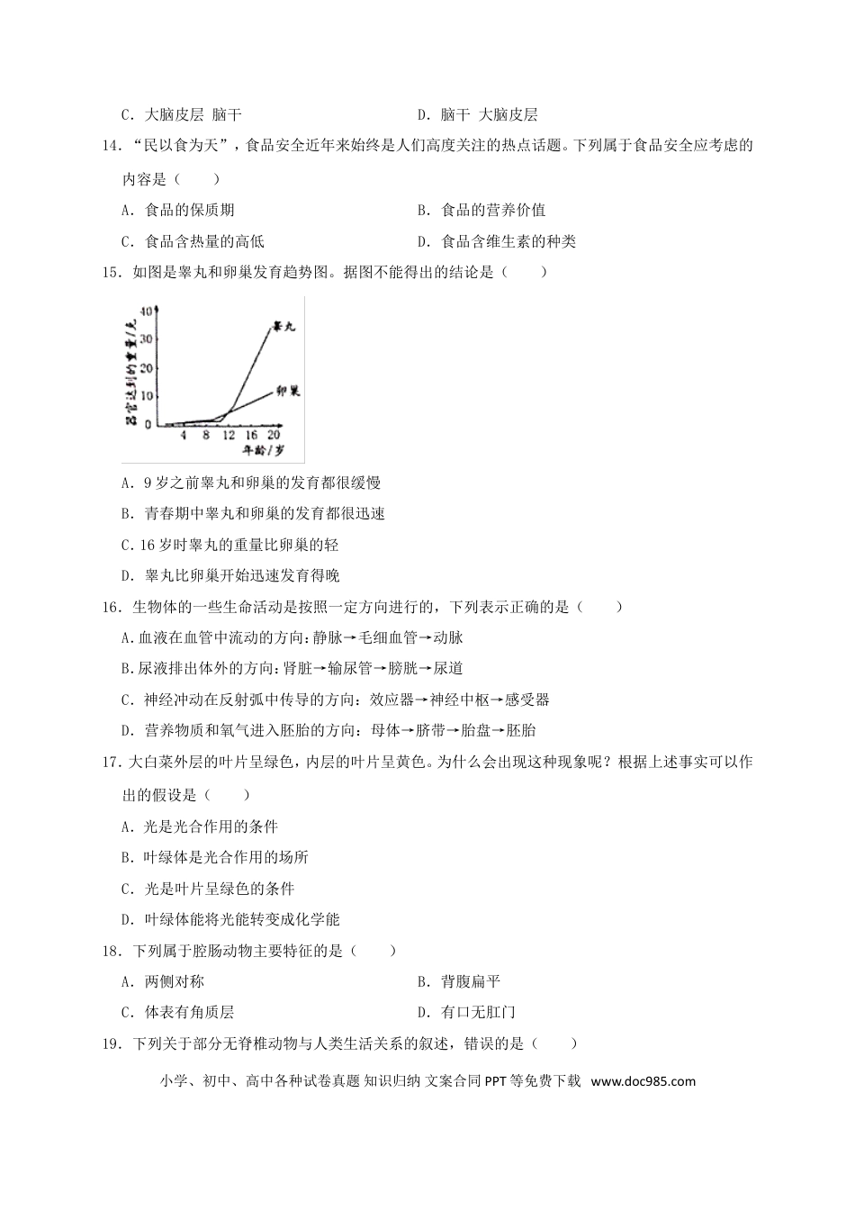 【中考历年真题】2019年威海市中考生物试题及答案.doc