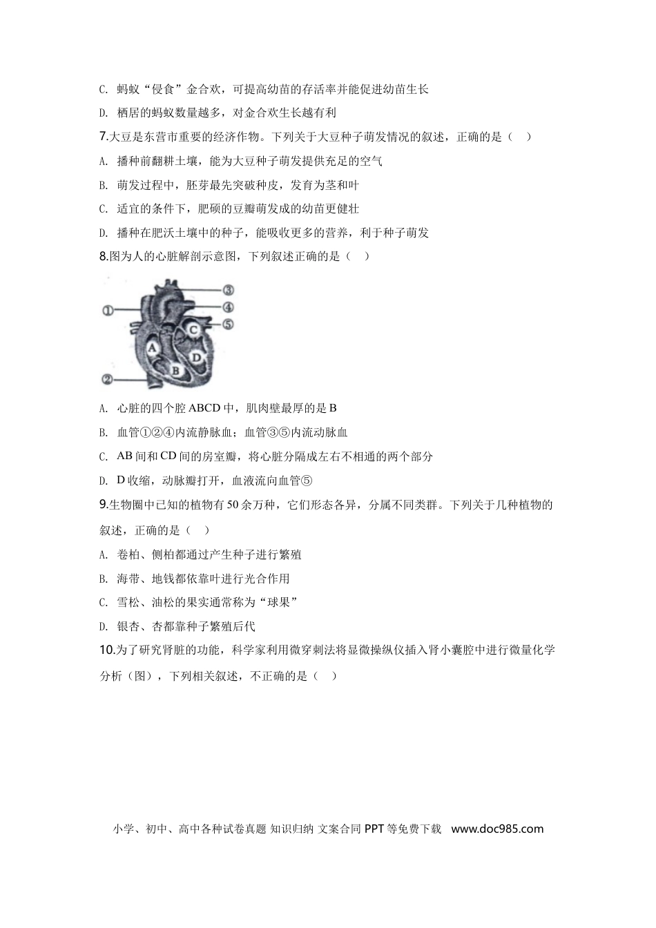【中考历年真题】2020年山东省东营市中考生物试题(word版含答案).doc