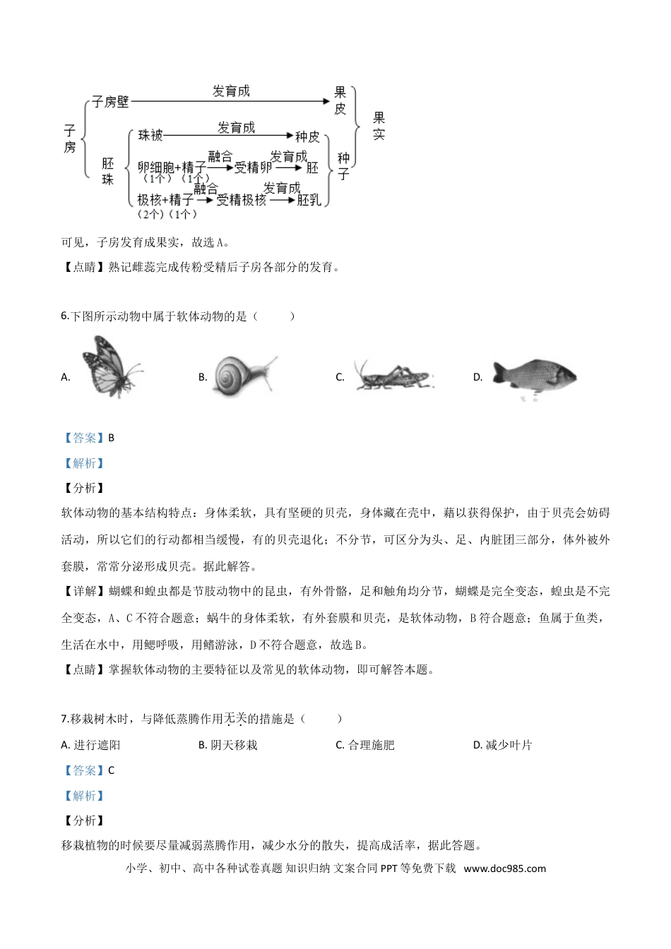 【中考历年真题】精品解析：福建省2019年中考生物试题（解析版） (1).doc