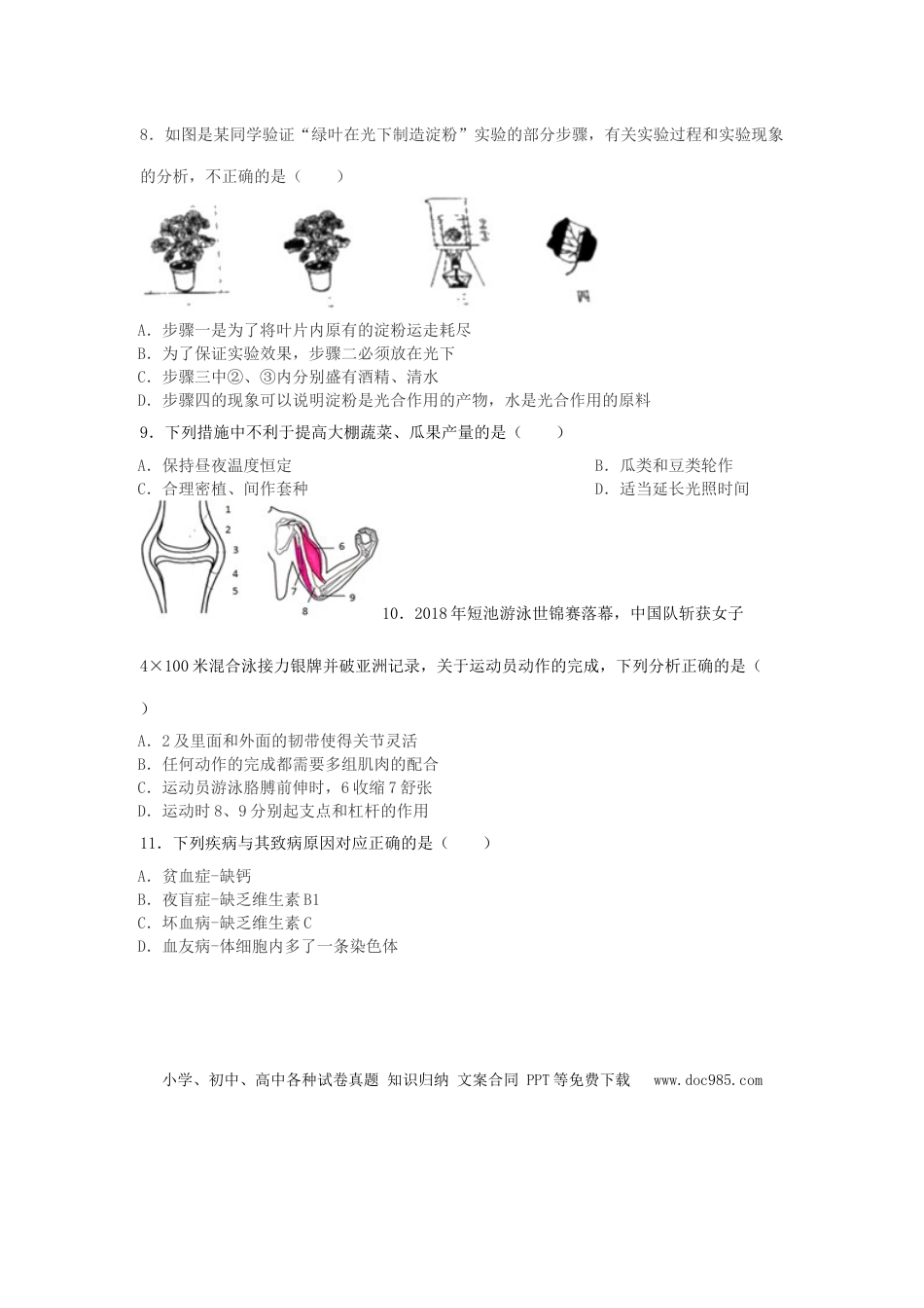【中考历年真题】2019山东省滨州市中考生物真题及答案.doc