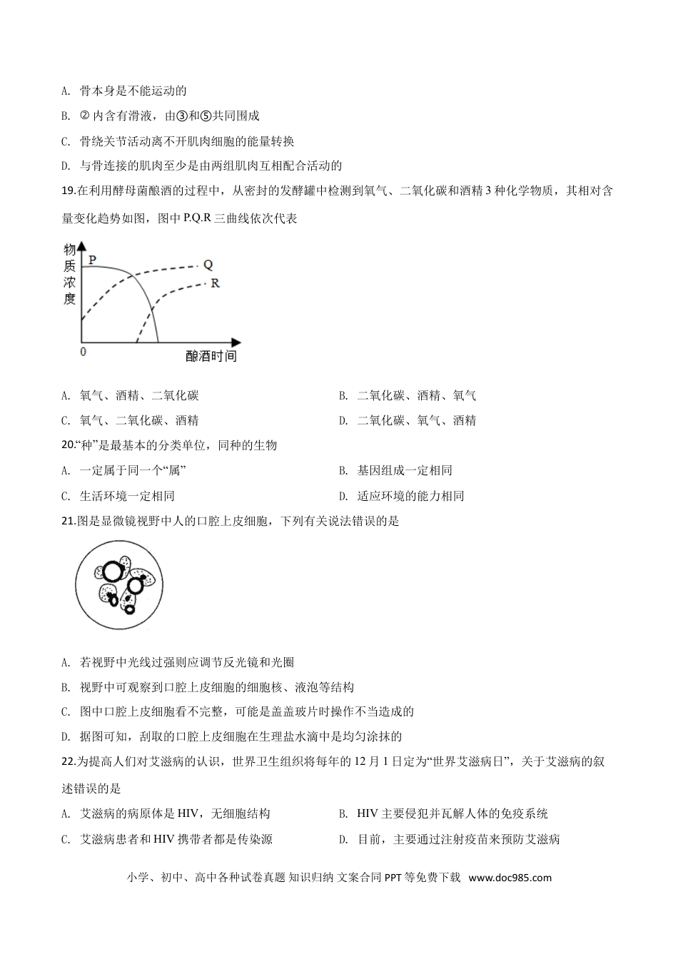 【中考历年真题】精品解析：2019年山东日照中考生物试题（原卷版）.doc