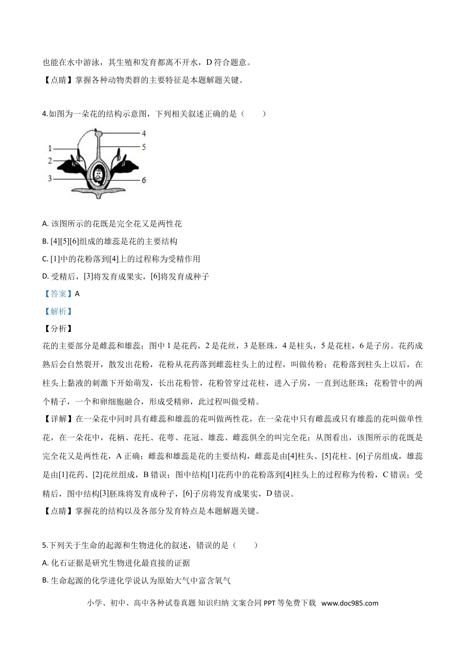 【中考历年真题】精品解析：四川省内江市2019年中考生物试卷（解析版）.doc