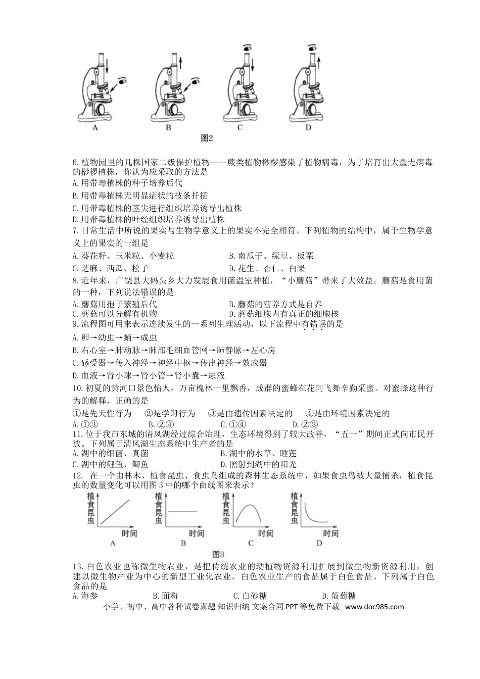 【中考历年真题】2010年山东省东营市中考生物试题(word版含答案).doc